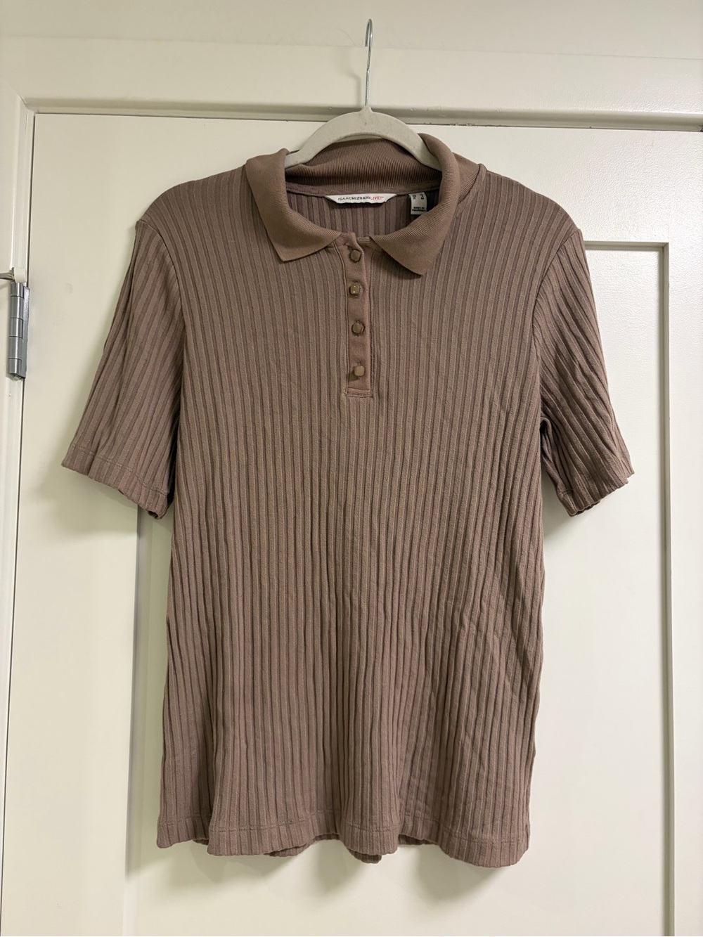 Isaac Mizrahi Ribbed Short-Sleeve Polo Shirt - Taupe Brown
